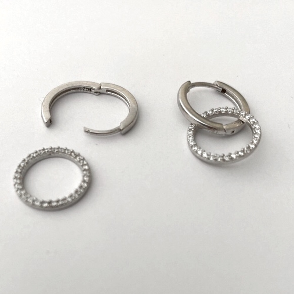 Round earrings 925 silver cz stones hoops - Picture 3 of 3